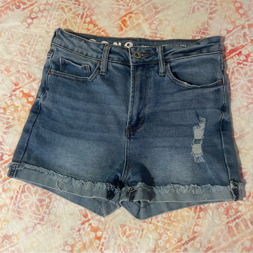 Blue Jean Shorts with Distressed Raw-Edge Hems